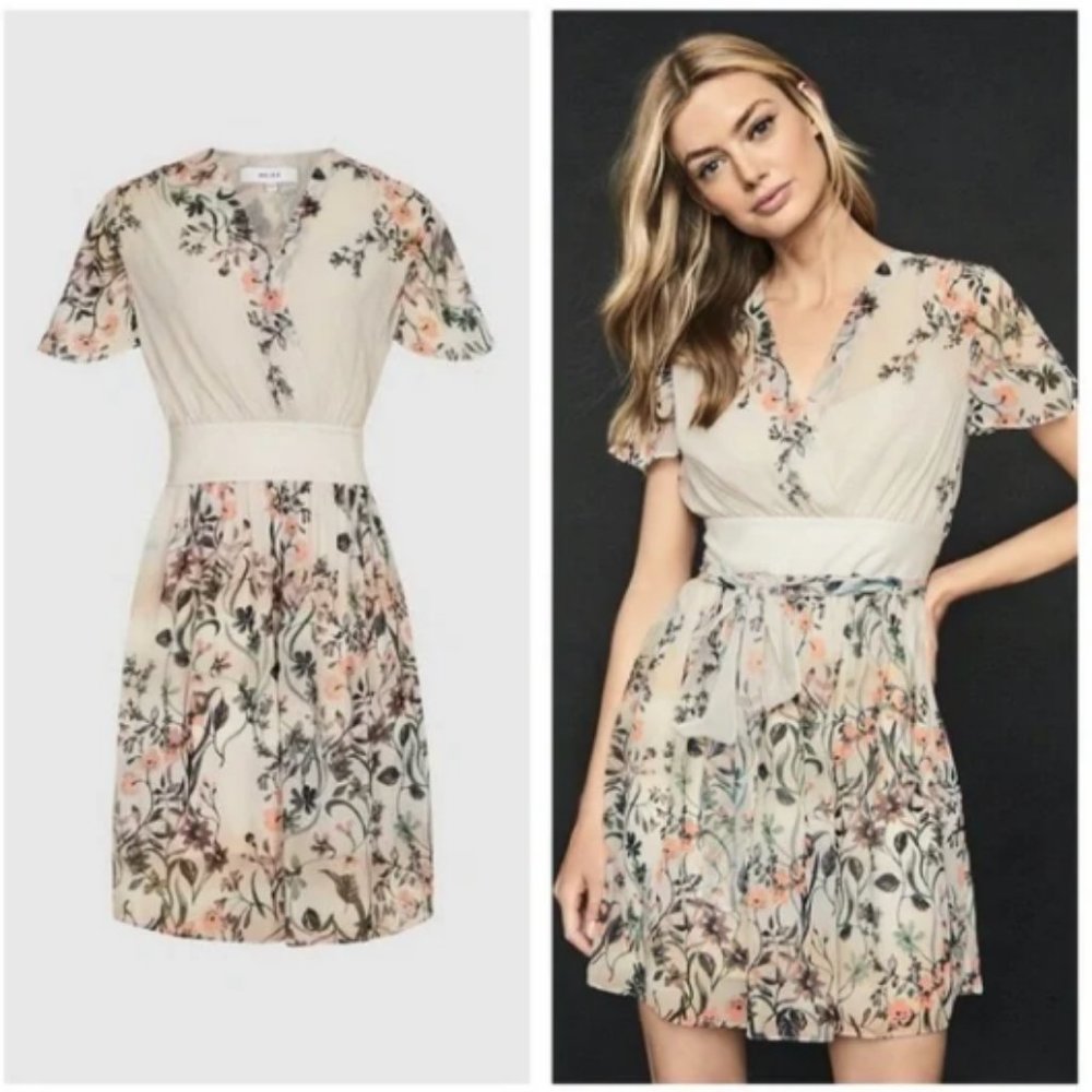 Reiss Sadie Floral Tie Back Mini Dress Size 6